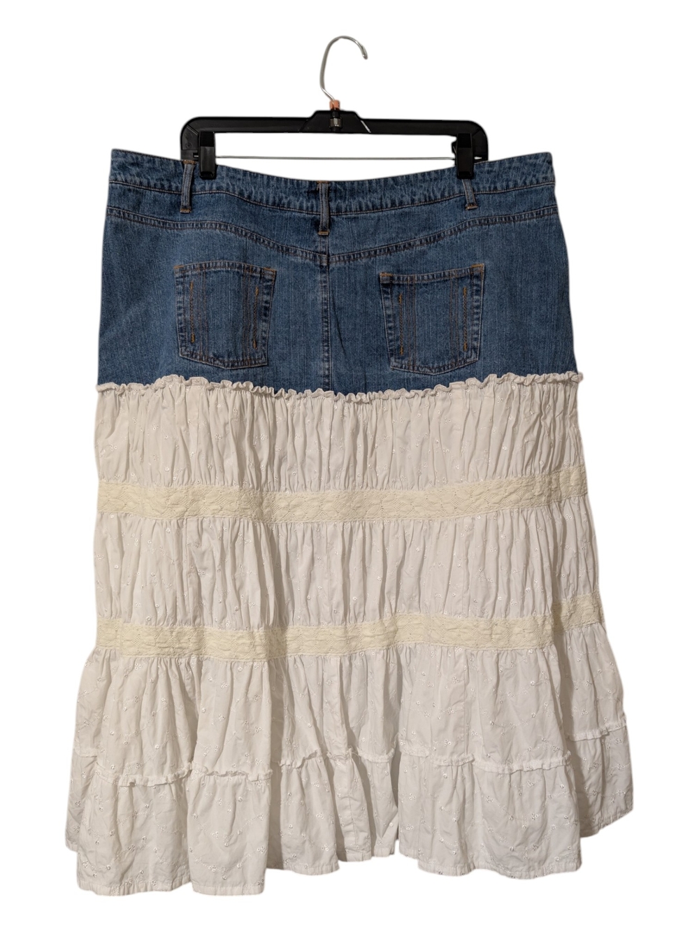 Cato Vintage Denim-Waist White Tiered A-Line Skirt - Picture 3 of 8